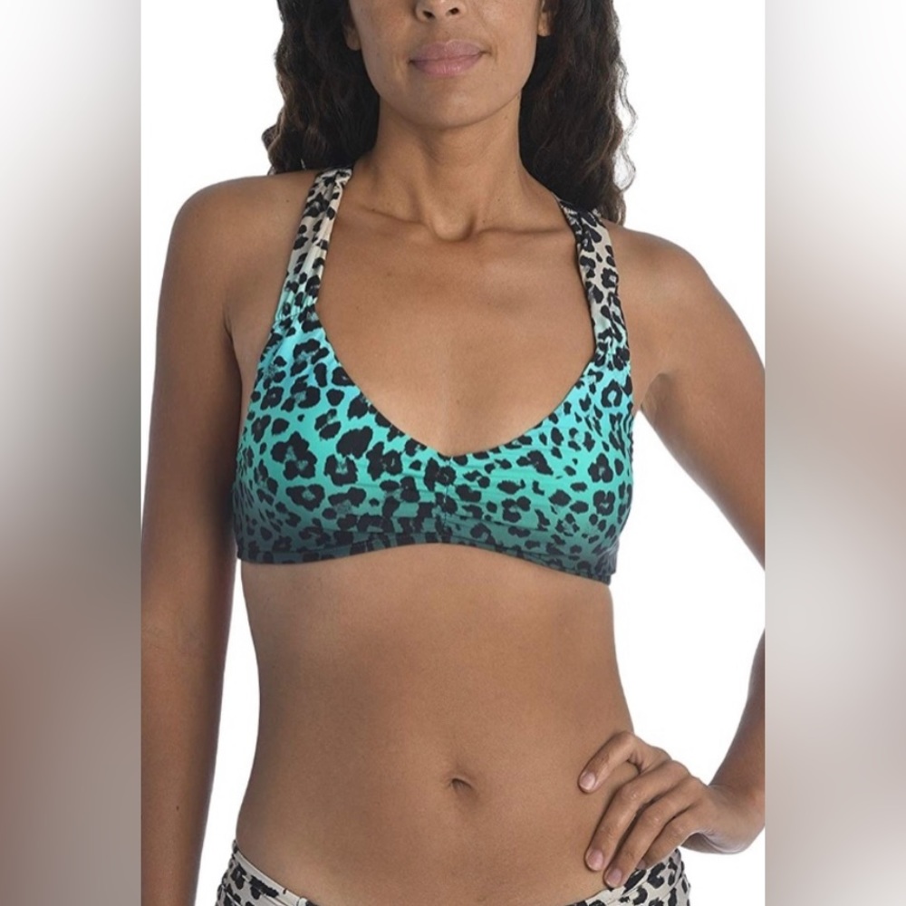 NWT La Blanca Dip Into The Wild Bikini Top Aquamarine Leopard Multi Size 12